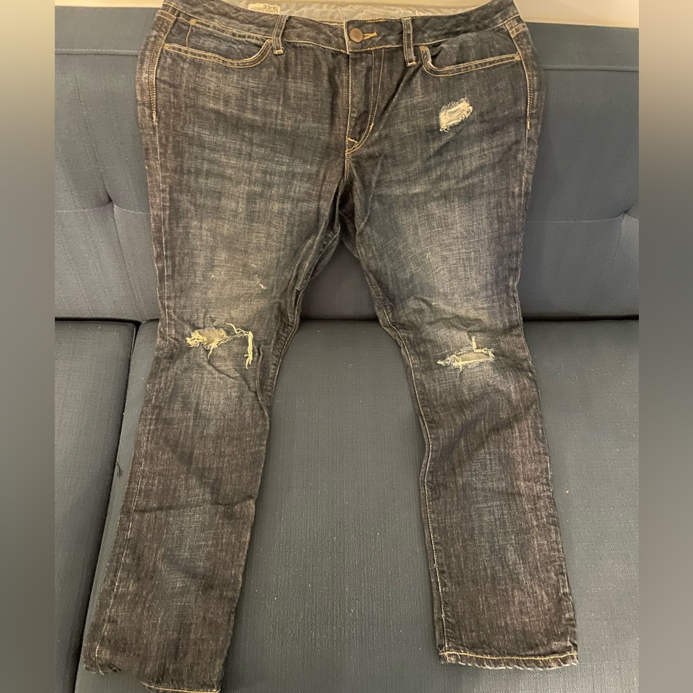 Gap 1969 dark blue distressed jeans for women. Size 33/16. Good condition.